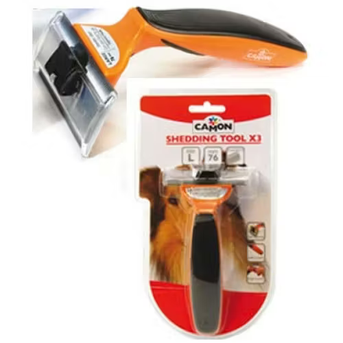 Trimmer profesional cu dublă lamă Camon mărime L, pentru îndepărtarea subpărului și îngrijirea blănii la câini.