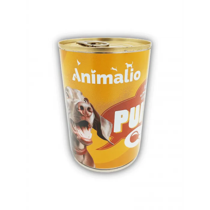 Conservă de 415 g hrană umedă pentru câini Animalio cu pui.