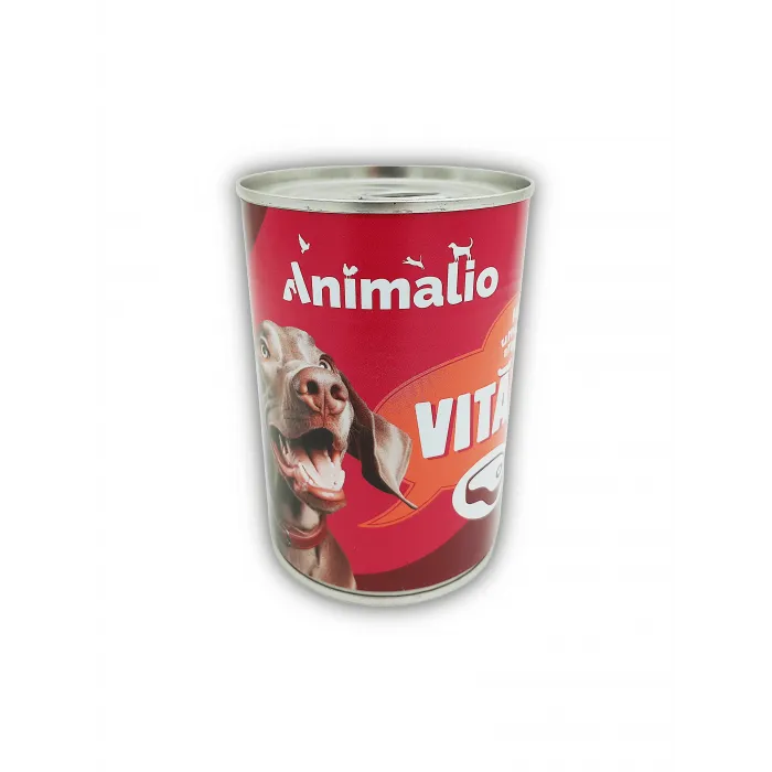 Conservă de 415 g hrană umedă pentru câini Animalio cu vită.