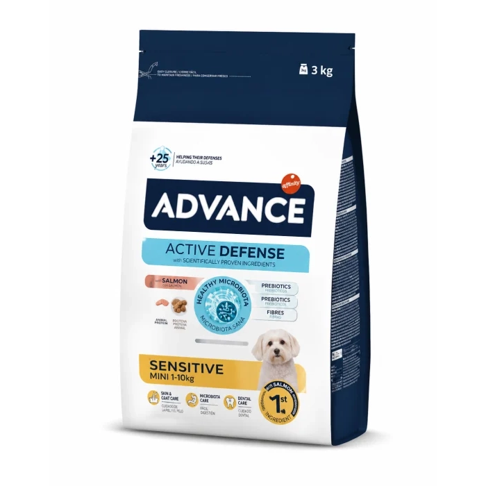 Sac de 3 kg hrană uscată pentru câini Advance Mini Sensitive cu somon și orez.