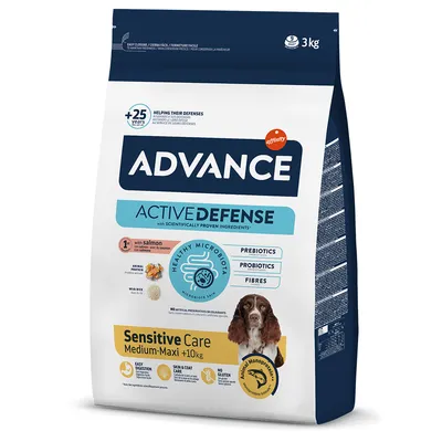 Sac de 3 kg hrană uscată pentru câini Advance Sensitive Medium & Maxi cu somon și orez.