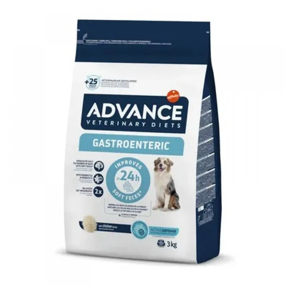 Sac de 3 kg hrană uscată dietetică Advance Veterinary Diets Gastroenteric pentru câini cu afecțiuni digestive.