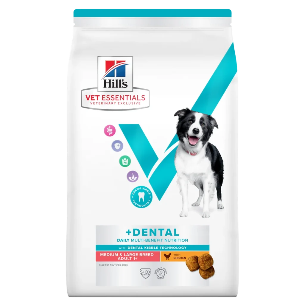 Sac de 2 kg hrană uscată Hill's Vet Essentials Multi-Benefit Dental Adult Medium & Large cu pui pentru câini.
