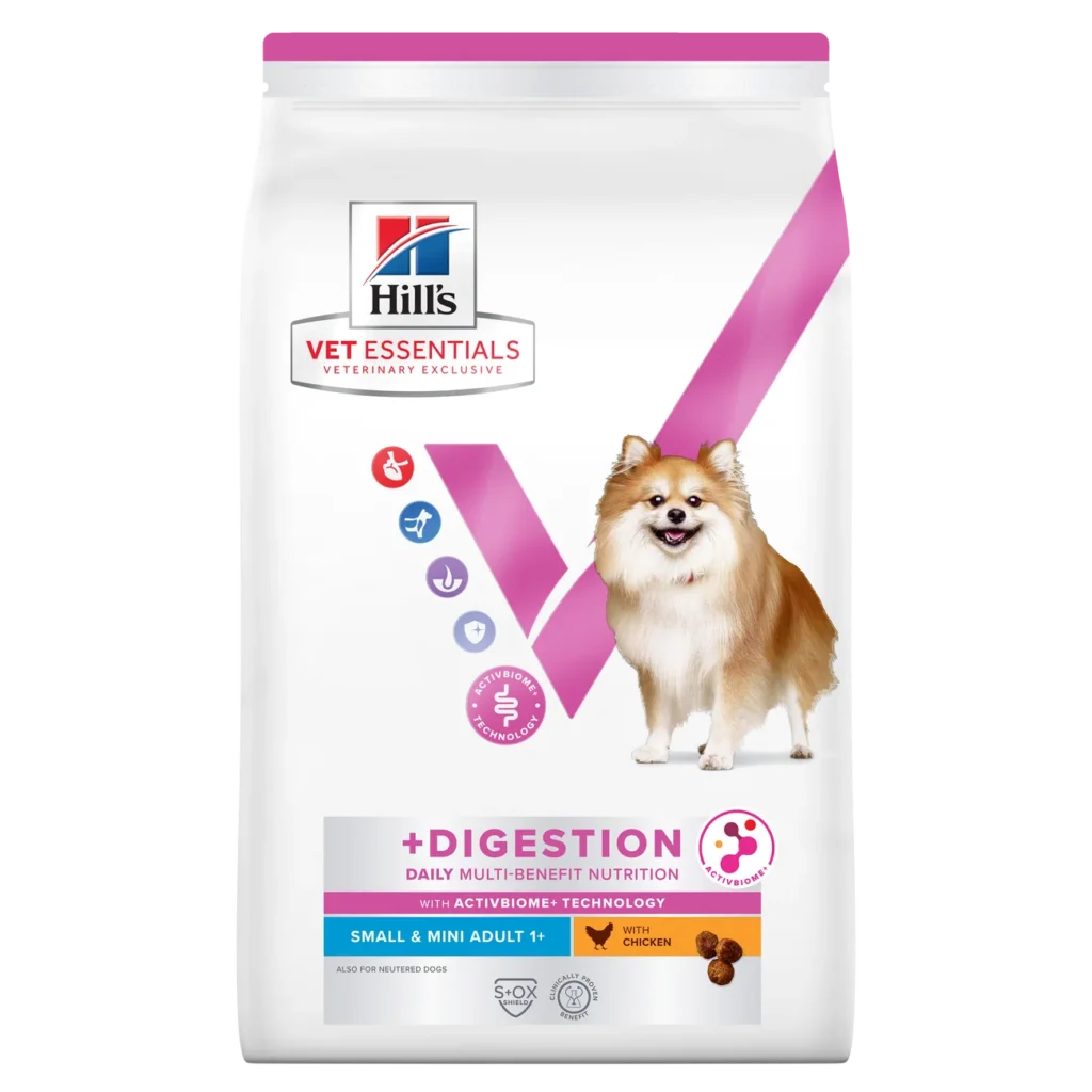 Sac de hrană uscată Hill's Vet Essentials Multi-Benefit Digestion Adult Small & Miniature cu pui pentru câini.