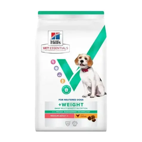 Sac de 2 kg hrană uscată pentru câini adulți sterilizați Hill's Vet Essentials Neutered Medium cu pui.