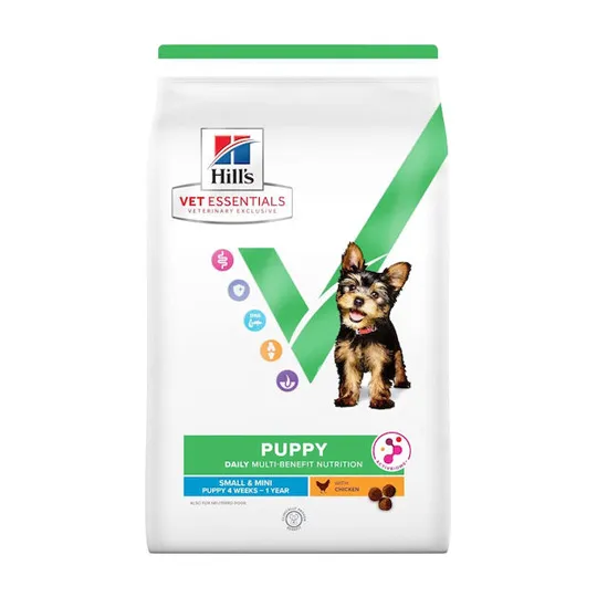 Sac de 700g hrană uscată pentru căței Hill's Vet Essentials Multi-Benefit Puppy Small & Mini cu pui.