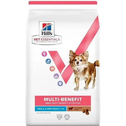 Sac de 2 kg hrană uscată Hill's Vet Essentials Multi-Benefit Adult Small & Miniature cu miel pentru câini.