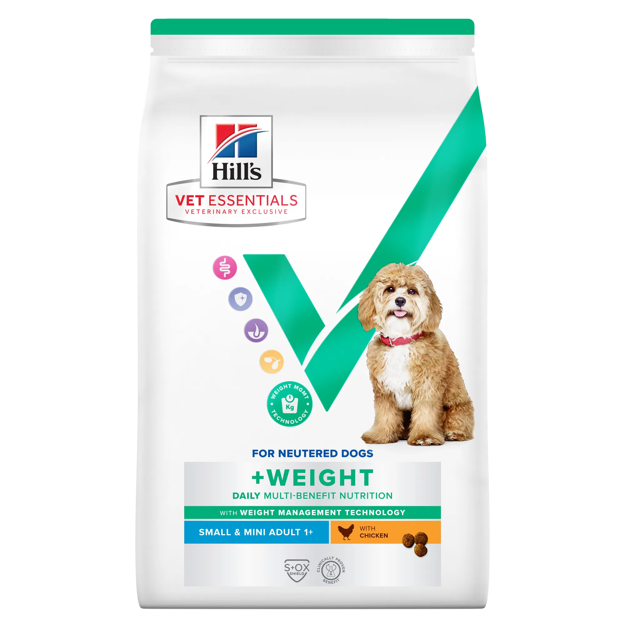 Sac de hrană uscată pentru câini Hill's Vet Essentials Multi-Benefit Weight Adult Small & Mini cu pui.