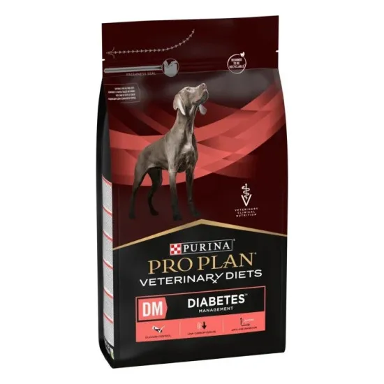 Sac de 3 kg hrană uscată veterinară Purina Pro Plan Veterinary Diets DM Diabetes Management pentru câini.