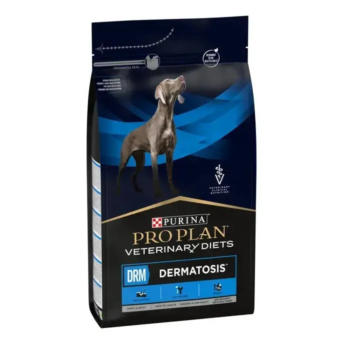 Sac de 3 kg hrană uscată veterinară Purina Pro Plan Veterinary Diets DRM Dermatosis pentru câini.