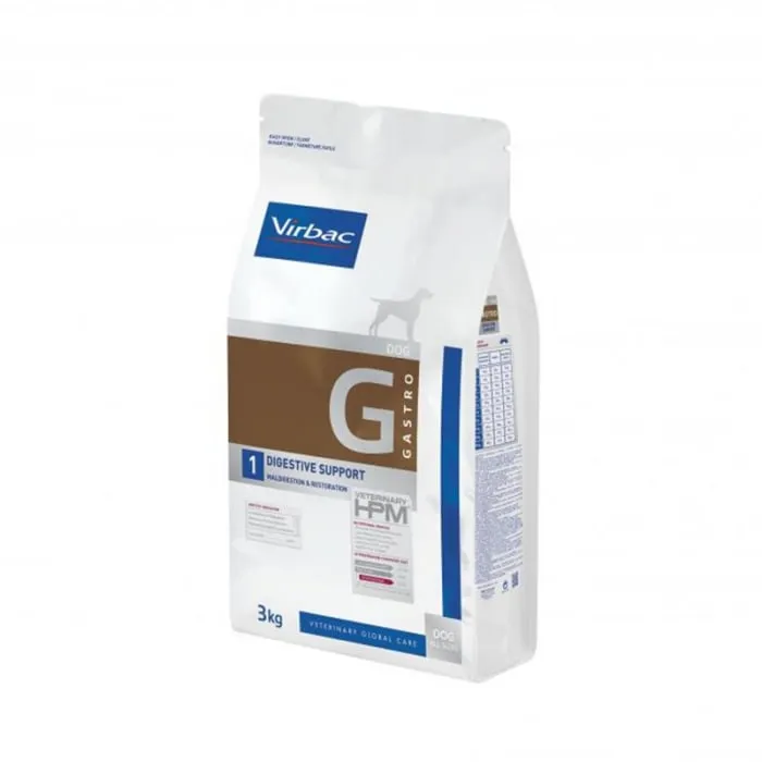 Sac de 3 kg hrană uscată dietetică Virbac Veterinary HPM Digestive Support G1 Gastro pentru câini cu afecțiuni digestive.