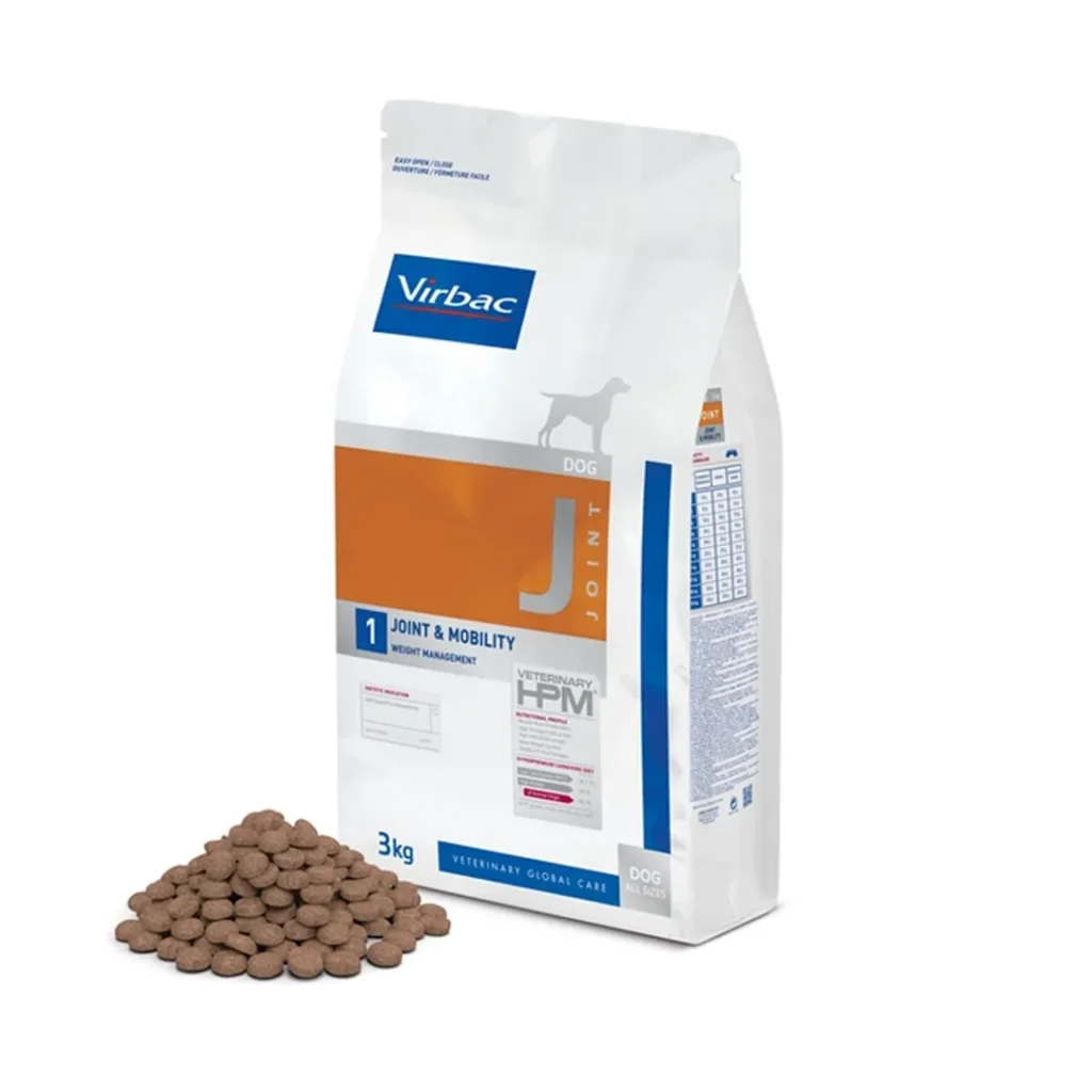 Sac de 3 kg hrană uscată dietetică Virbac Veterinary HPM Joint & Mobility J1 pentru câini cu afecțiuni articulare.