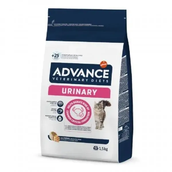 Sac de 1.5 kg hrană uscată dietetică Advance Veterinary Diets Cat Urinary pentru pisici cu afecțiuni urinare.