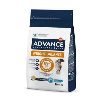 Sac de 1.5 kg hrană uscată dietetică Advance Veterinary Diets Cat Weight Balance pentru pisici supraponderale.
