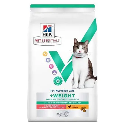 Sac de 1.5 kg hrană uscată Hill's Vet Essentials Sterilised Adult cu pui pentru pisici.