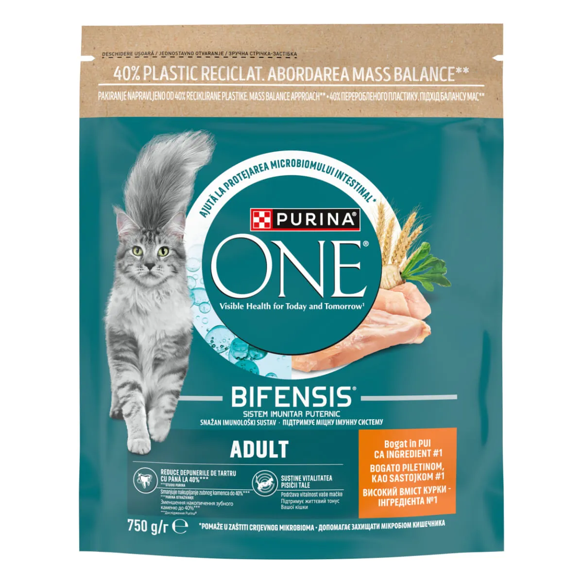 Sac de hrană uscată pentru pisici Purina One Adult cu pui.