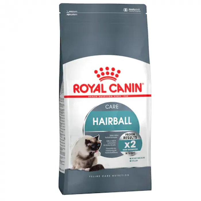 Sac de 2 kg hrană uscată Royal Canin Hairball Care pentru reducerea și eliminarea ghemelor de blană la pisici.