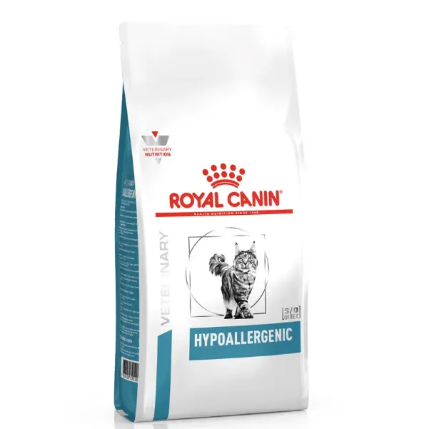 Sac de 2.5 kg hrană uscată dietetică Royal Canin Hypoallergenic pentru pisici cu alergii și intoleranțe alimentare.