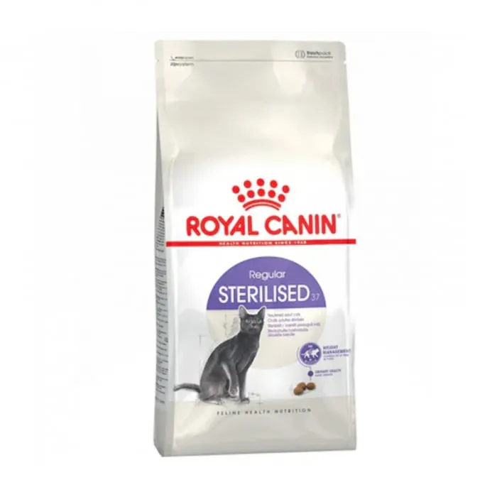 Sac de 2 kg hrană uscată Royal Canin Sterilised 37 pentru pisici adulte sterilizate.