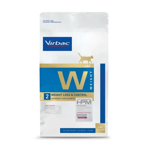 Sac de 1.5 kg hrană uscată dietetică Virbac Veterinary HPM Weight Loss & Control W2 pentru pisici cu tendință de îngrășare sau diabetice.